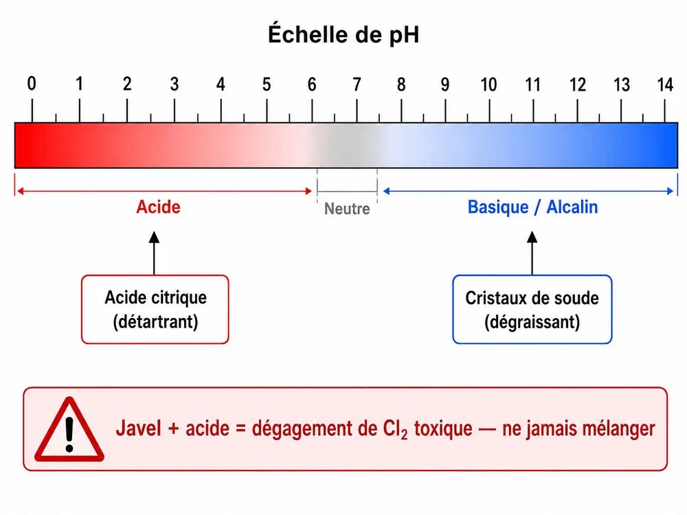 pH des nettoyants maison : acide, basique et mélanges dangereux